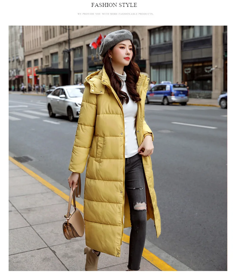 Шикарное женское длинное пальто с капюшоном для пекарни, зимний пуховик, тяжелая куртка большого размера, Толстая теплая ватная парка с большим карманом