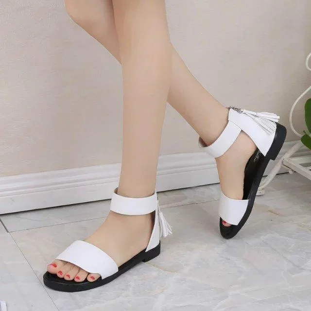 

2017 Spring New Style Solid Color Anti-slip Flat Korean-style WOMEN'S Sandals Fashion A- line Tassel Bag with STUDENT'S Shoes