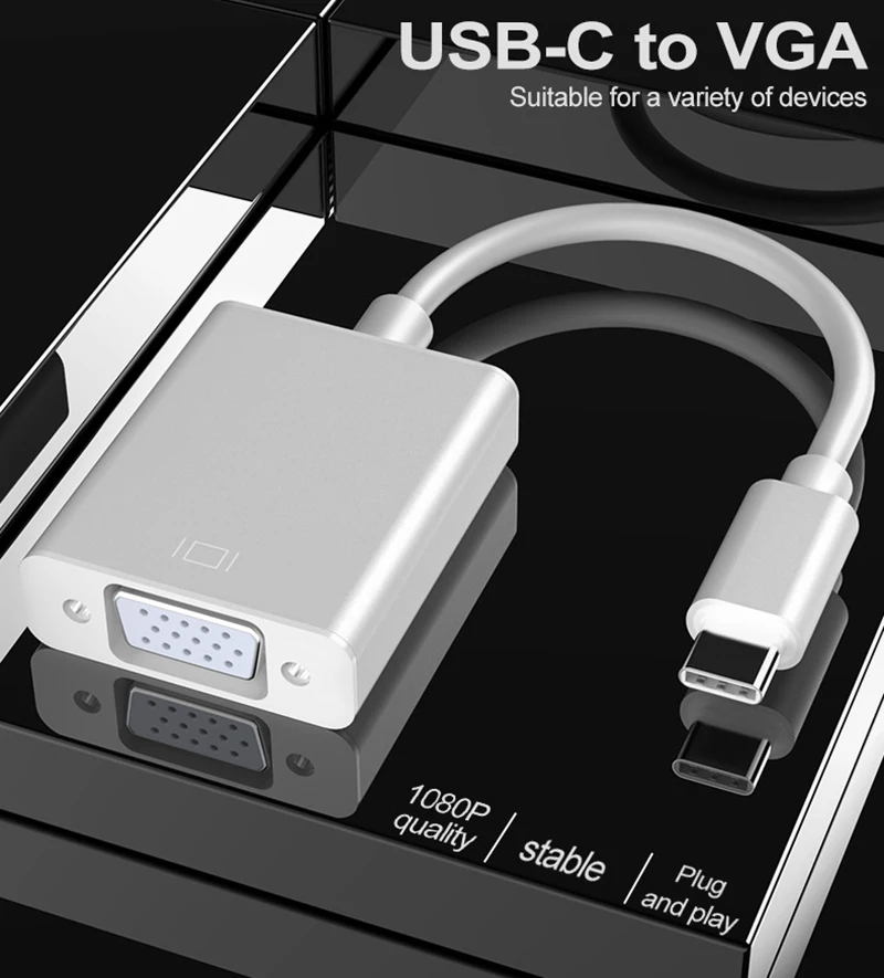 BRSUANG USB 3,1 тип-c к VGA конвертер адаптер для Macbook 12in Pixel Chromebook Galaxy S8/9 мужчин и женщин видео кабель 1080P