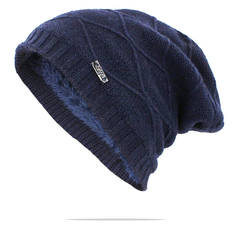 Тёмно-синий ALTOBEFUN Skullies Beanie, Мужская зимняя шапка, шапки из искусственного меха, теплая мешковатая вязаная шапка, шапки для взрослых, вязаная Толстая шапка для женщин, BHT137 - Цвет: Тёмно-синий