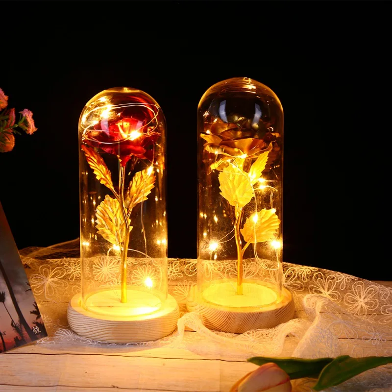 

Drop Shipping Beauty and the Beast Red Rose in a Glass Dome with LED Light and Base for Valentine's Mother's Day Gifts Free Ship