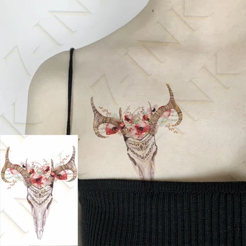 

Waterproof Temporary Tattoo Sticker Rose Flower Shofar Sheep Head Totem Art Tatoo Water Transfer Fake Flash Tatto for Man Women
