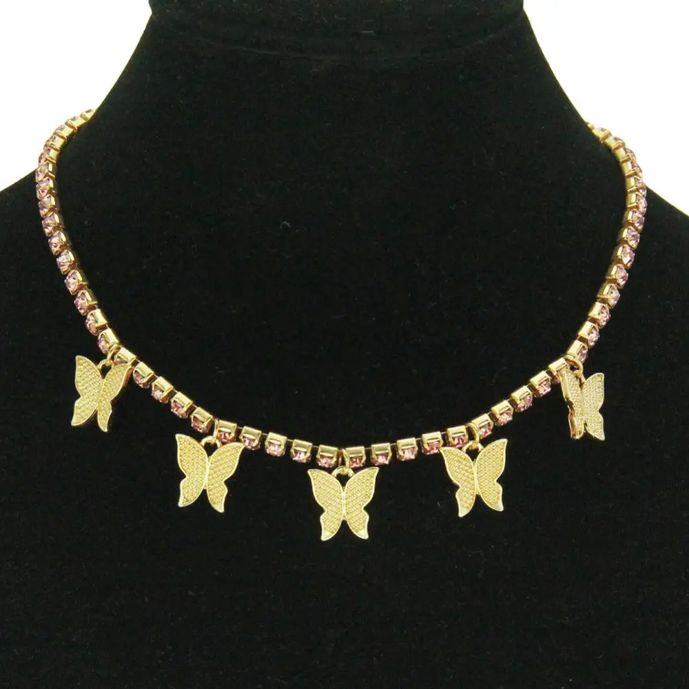 

Fashion Cute Shining Crystal Butterfly Choker Necklace for Women Silver Color Small Animals Pendant Necklace Rhinestone Jewelry