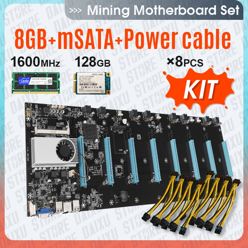 Mining Motherboard Set Combo 8 Gpu Miner Bitcoin Crypto Ethereum Btc