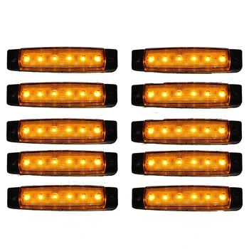 

10 Pcs 12V 6 LED Orange Side Marker Indicators Lights Truck Trailer Lamp