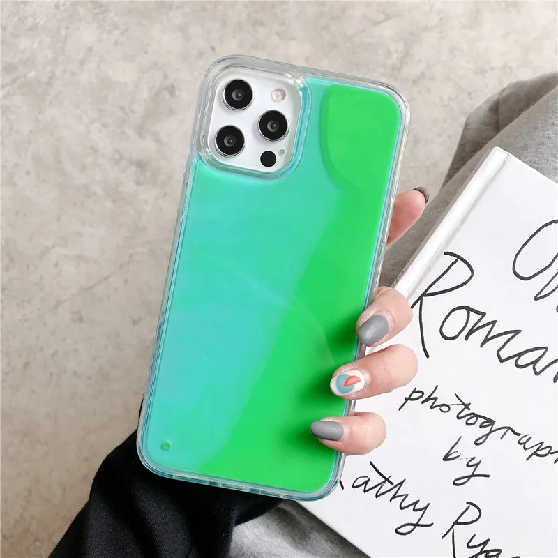 Luminous Neon Sand Phone Case For iPhone 12 Pro 11 Pro X XR XS Max 8 7 Plus In The Dark Liquid Glitter Quicksand Phone Cover iphone 11 Pro Max cover case