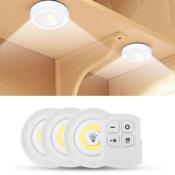 LED Light Wireless Remote Control Night Light 3W Super Bright COB Under Cabinet Light Dimmable Wardrobe Lamp Home Bedroom Closet 1