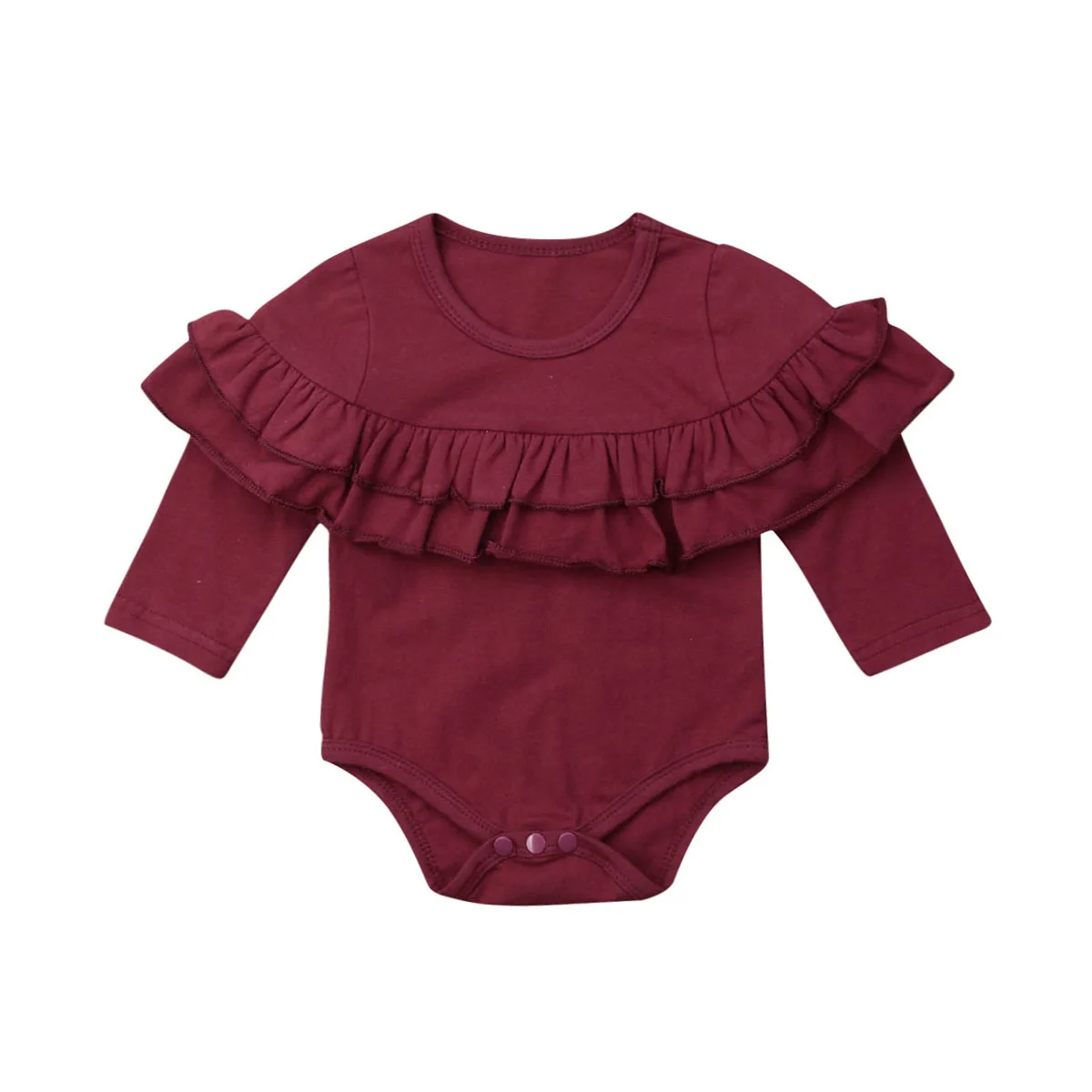 Комбинезоны с длинными рукавами для новорожденных девочек от 0 до 18 месяцев, гофрированная Роба, осенняя одежда для маленьких девочек, однотонные костюмы - Цвет: Красный