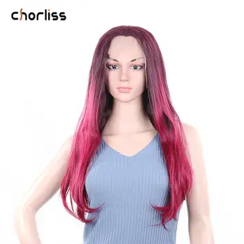 

Long Wavy Ombre Burgundy Synthetic Lace Front Wig Chorliss Female Wigs Dark Root Glueless Daily Cosplay Wigs For Women Christmas