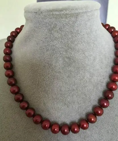 

18 INCH 9-10MM SOUTH SEA GENUINE ROUND WINE RED PEARL NECKLACE 14K GOLD