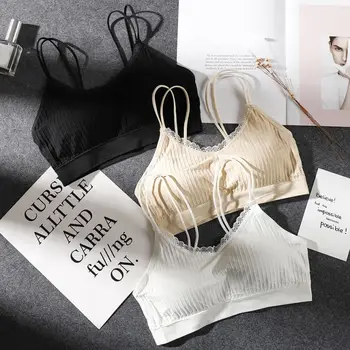 

2019 Sexy Women's Cross Seamless Bra Lace Double Bottoming Padded Bra Crop Top，