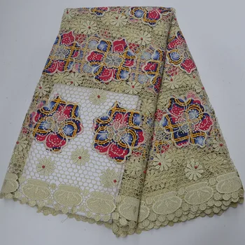 

8 options (5yards/pc) high quality African big cord lace fabric with wax fabric flowers and beads stones for dress WLP039