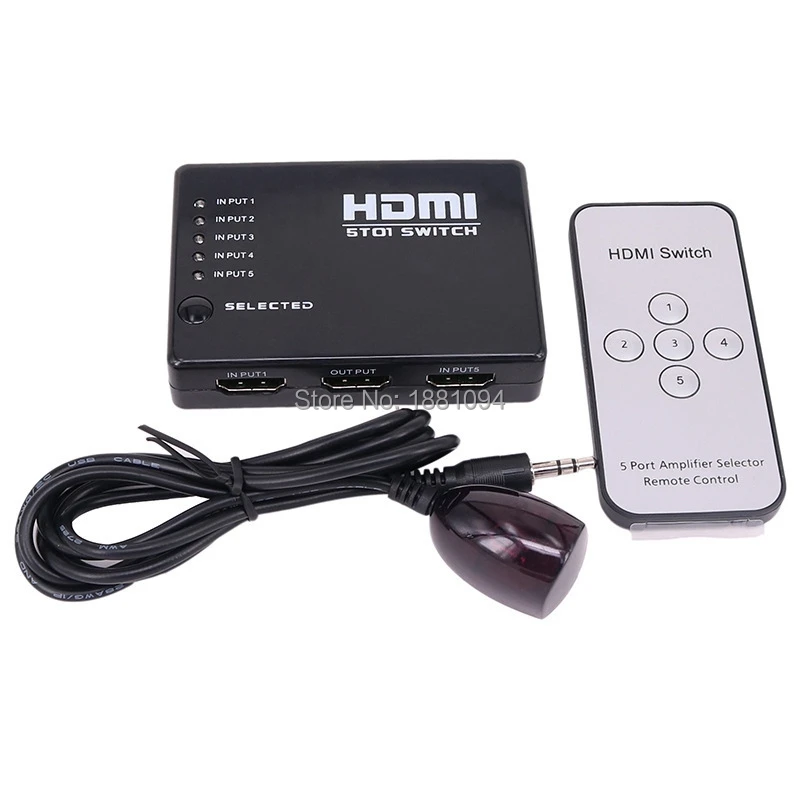 10 шт./лот Мини 5 Порт 1080P видео HDMI выключатель HDMI делитель с ИК Удаленный разделитель коробка для HDTV PS3 DVD