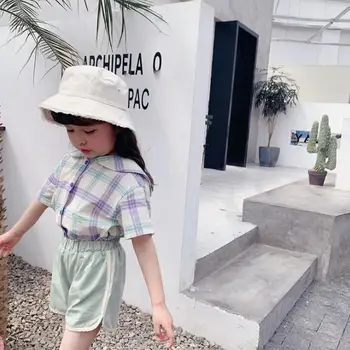 

2020 New Girls Plaid Shirt Short Sleeve Summer Cotton Fashion Girls Blouse 1-6t QA885