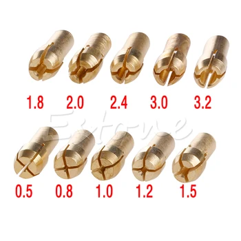 

10Pc 0.5-3.2mm Brass Drill Chucks Collet Bits Set Fit Nut for Rotary Tool