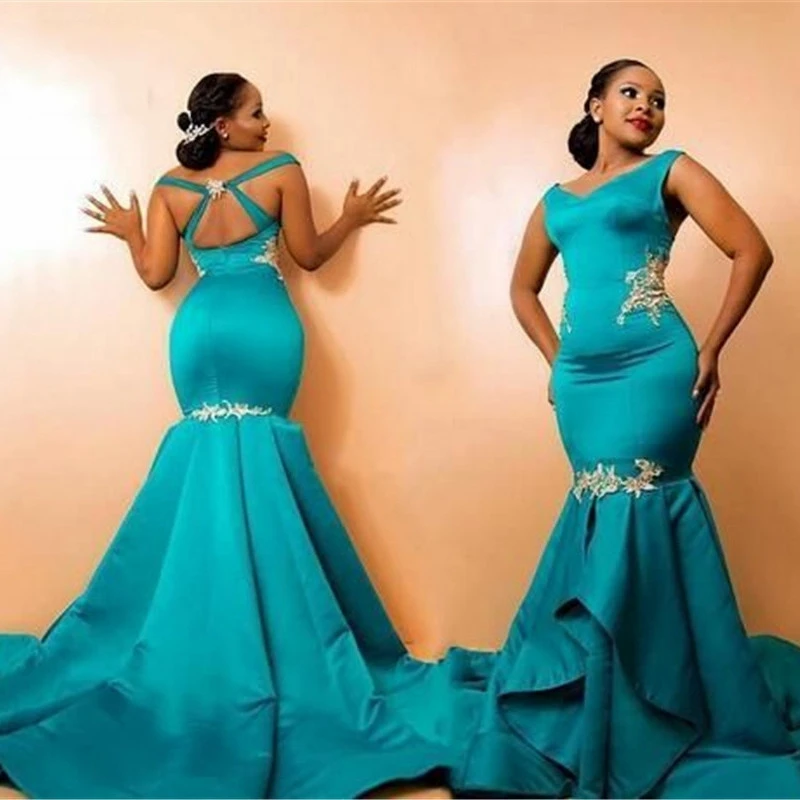

2020 Elegant African Mermaid Long Prom Dresses Long with Appliques Lace Sexy Evening Party Gowns Vestidos de Noiva