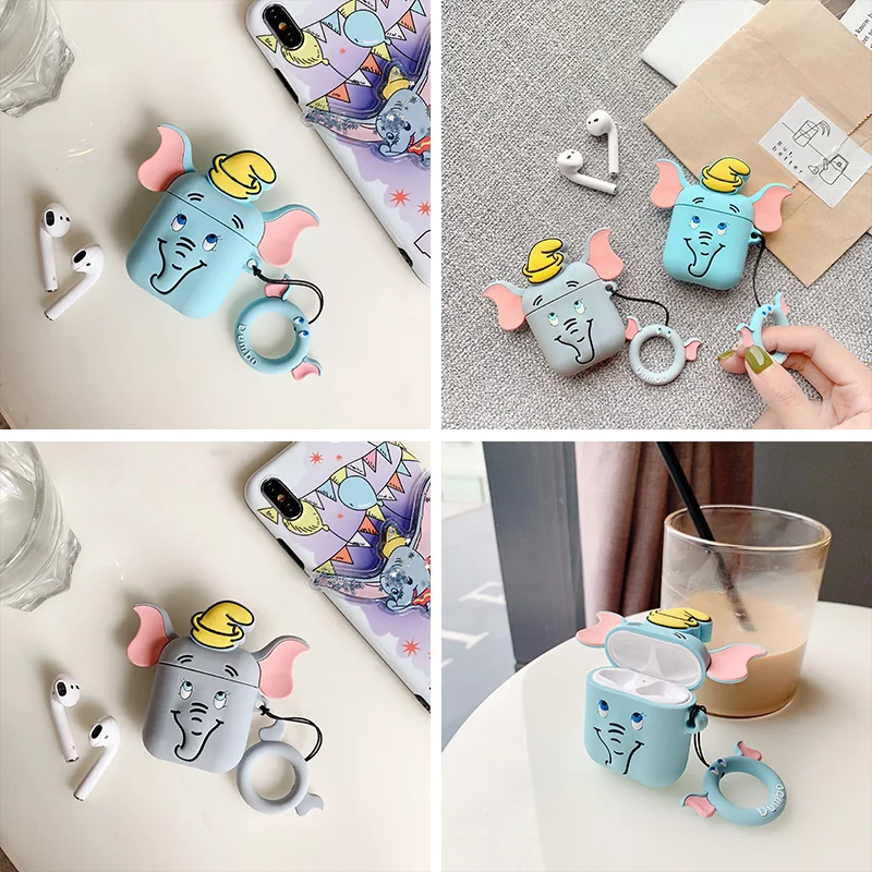 

3D Cartoon Dumbo Silicone Airpods Case For Apple Airpods1/2 Wireless Bluetooth Charging Headphones Earphone Protective Box Cover