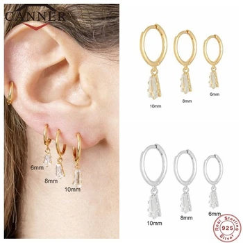 

CANNER 6/8/10MM Real 925 Sterling Silver Hoop Earrings for Women Round Earings Minimalist Zircon Silver Jewelry pendientes