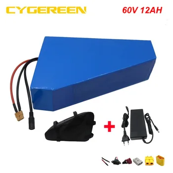 

750W 60V 12AH triangle battery 16S 60V electric bike Lithium 18650 battery pack 15A BMS 2A Charger with free bag
