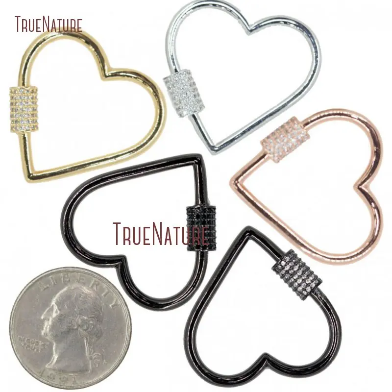 

Bigger Size Rose Gold Silver Gun black Heart Clasp CZ Micro Pave Screw Clasp Lock Carabiner Pave Lock 31mm FC28021