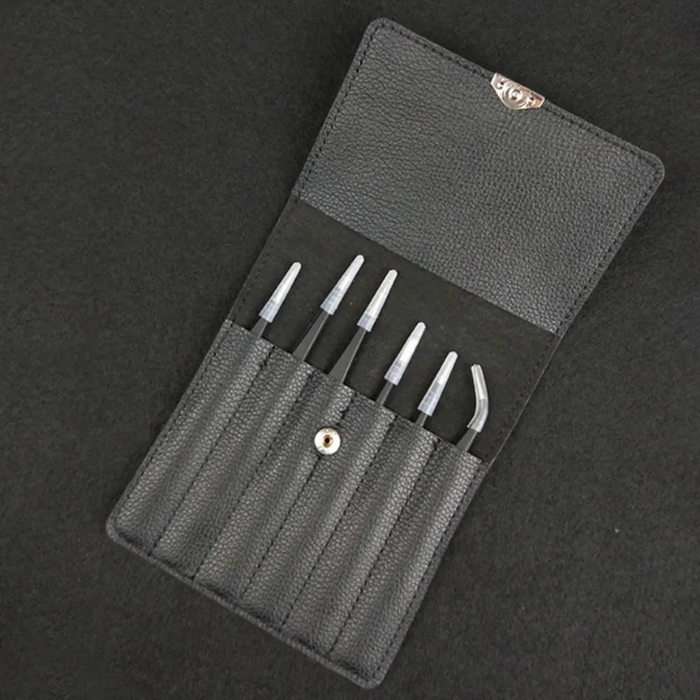 6pcs Anti Static Jewelry Making Maintenance Tool With Bag Straight Tip Tweezer Set Craft Stainless Steel Multifunction Portable