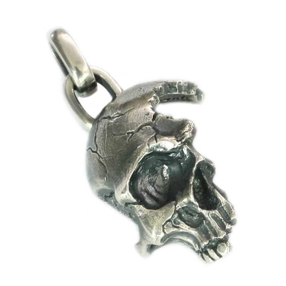 

USA Located 925 Sterling Silver Broken Damaged Half Face Skull Pendant Mens Biker Pendant TA152 JP 4PX