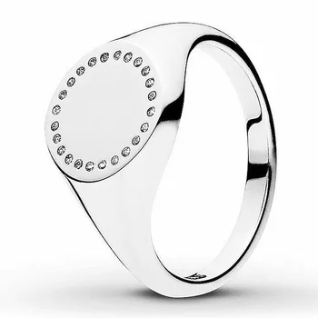 

Authentic 925 Sterling Silver Ring Signet Circle Rings With Crystal For Women Wedding Party Gift Fine Europe Jewelry