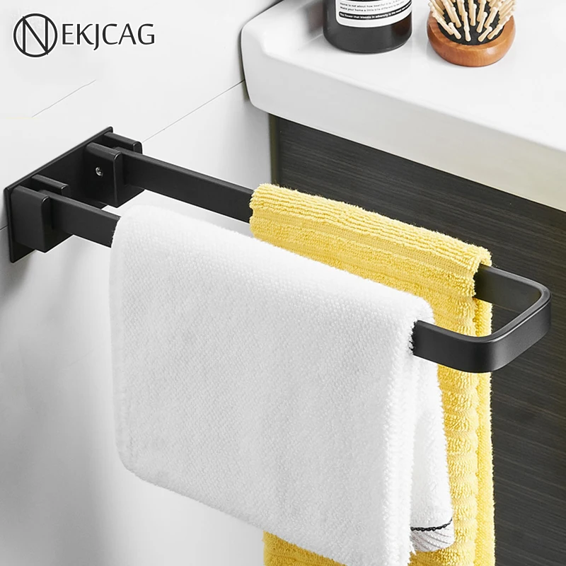 

New Space Aluminum Foldable Matte Black Wall-Mounted Bathroom Towel Rack Foldable Towel Rack