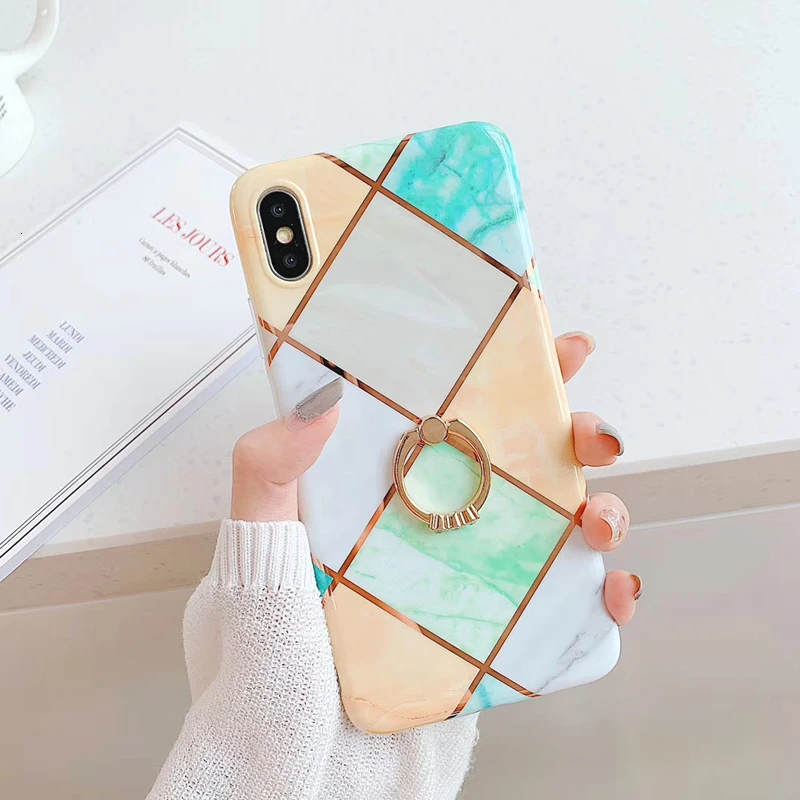 Fashion Geometric Marble+Ring bracket Phone Case For iPhone 11 pro max XR XS MAX 7 8 6 6s Plus X Electroplated Soft Cover cases |