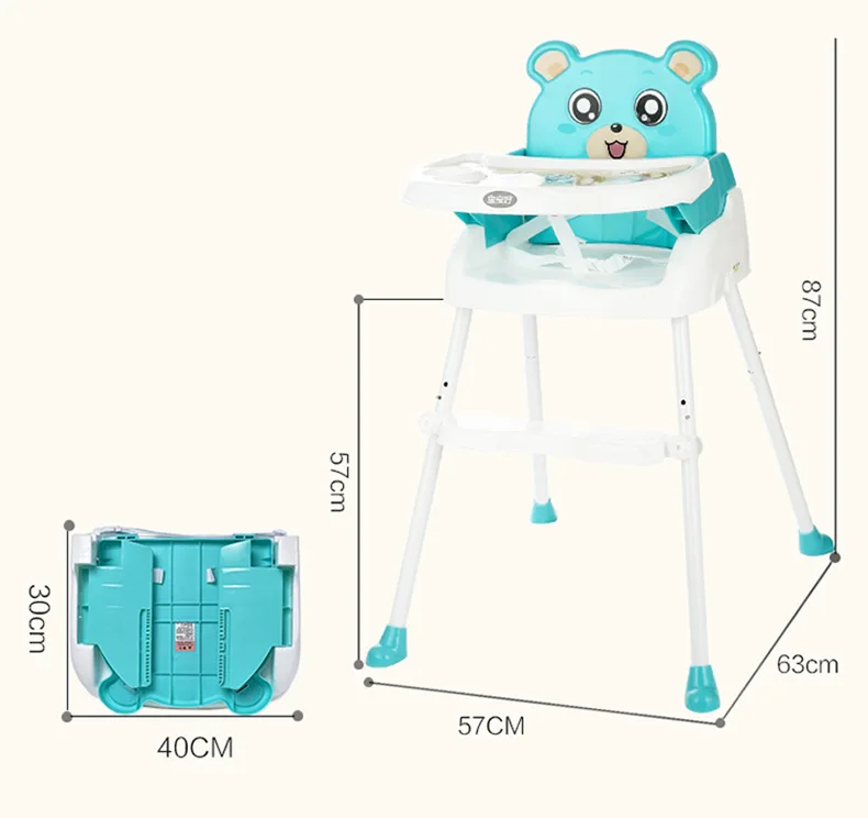 3-in-1Portable Children's Dining Chair Lightweight Adjustable Folding Baby Eating Dinette Baby Seat Baby Feeding Chair Highchair