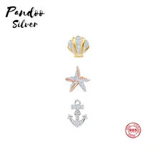 PANDOO модная подвеска Стерлинговое Серебро 1:1 копия, морская жизнь умная дикая комбинация серьги женские Роскошные Ювелирные изделия Подарки