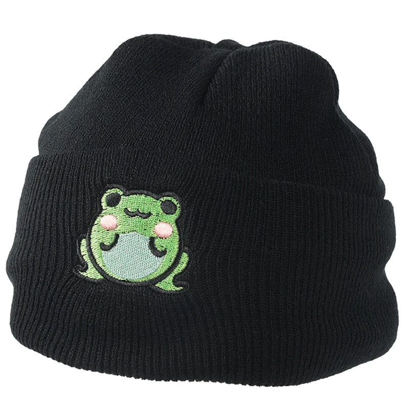 Embroidery Frog Beanies Hats Women Men Knitted Warm Beanie
