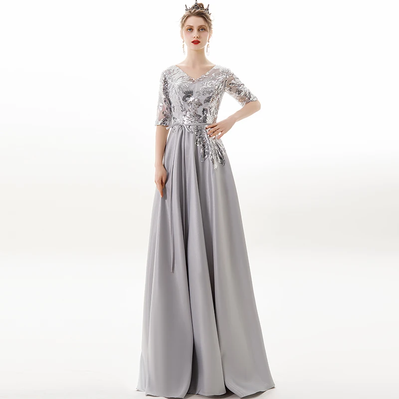 Robe De Soiree длинное вечернее платье атласное вечернее платье с блестками женское платье с рукавами до локтя Abendkleider