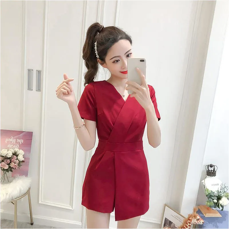 winered Женский Игровой костюм сексуальный комбидресс v-образным вырезом летние модные комбинезоны шорты AA121 - Цвет: winered