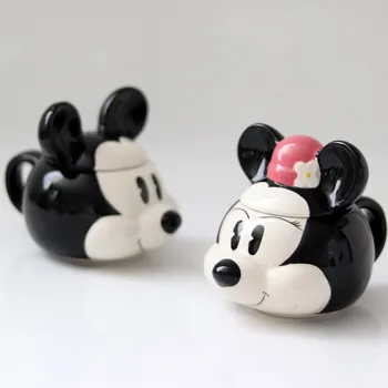 

Disney Mickey Minnie Ceramic Cover Cup Cartton Couples Cup Drink Water Cup Kettle Children's Cup To Give A Gift M5174