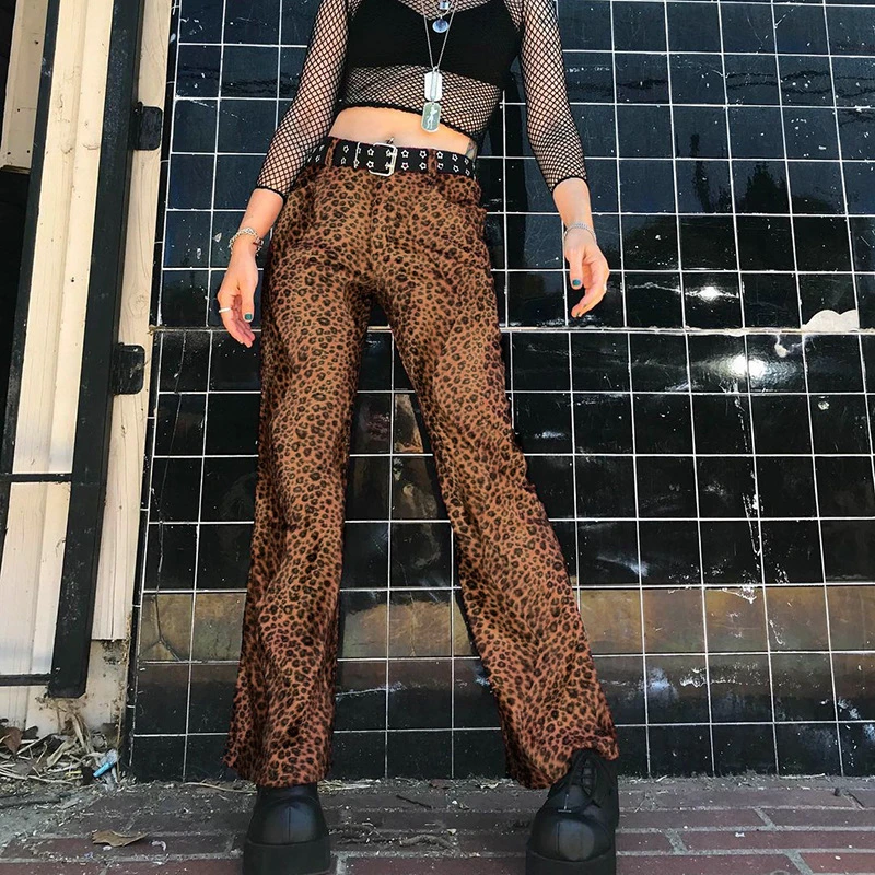 Harajuku con ropa informal con de leopardo para moda de leopardo, pantalones estéticos Y2k, e girl, Indie, novedad|Pantalones y pantalones capri| - AliExpress