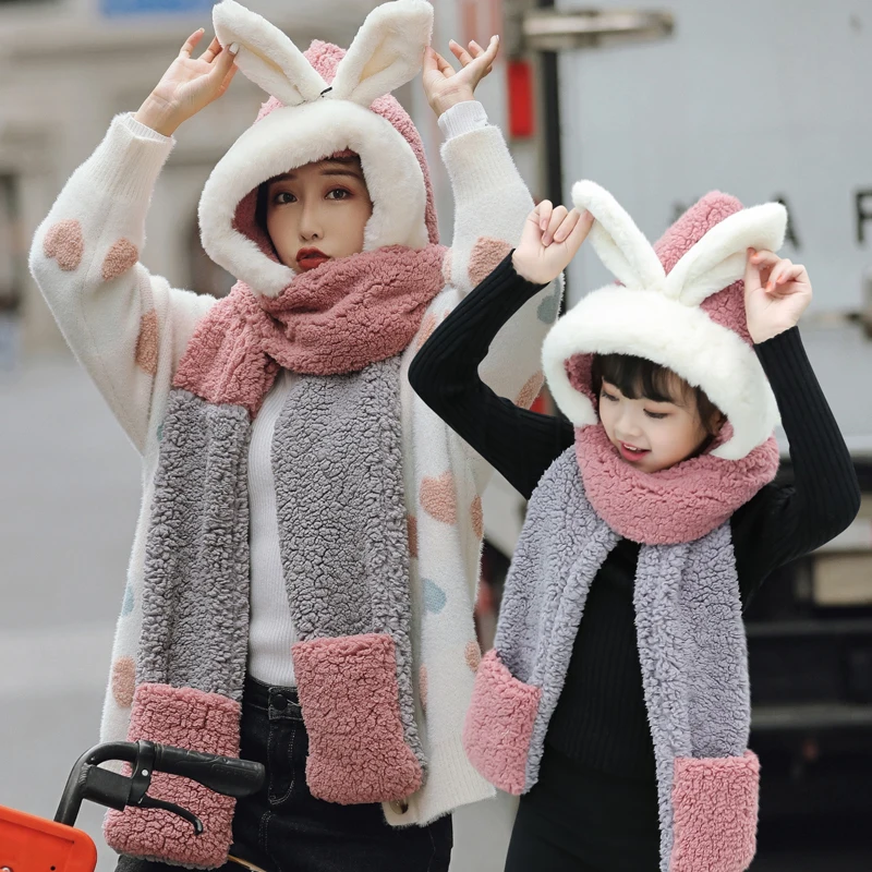 亲子皮草兔拼色---灰色+皮红1