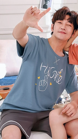 QWEEK Корейская версия короткий рукав, удобная одежда для дома, женские пижамы летняя футболка с рисунками из мультфильмов ручной работы, пижама с принтом «женский пижамный комплект из хлопка из двух предметов - Color: 2955M