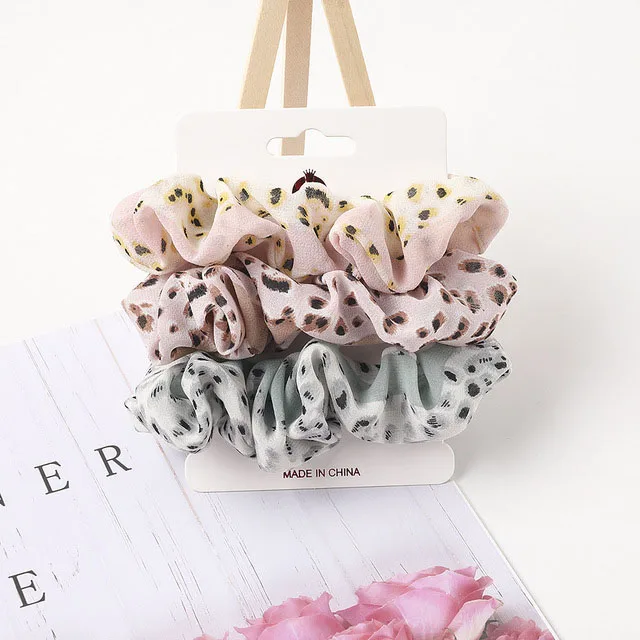 3PCS/1PC Vintage Velvet/Silk Leopard Pure Color Scrunchies Set Elastic Hair Bands Ponytail Holder Fashion Hair Accessories ladies headband Hair Accessories