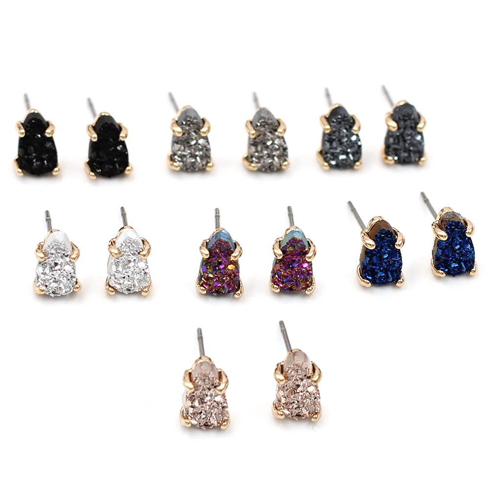 

2021 New Mini Traingle Claw Cute Egg Copper Water Drop Arrow Druzy Stud Earrings