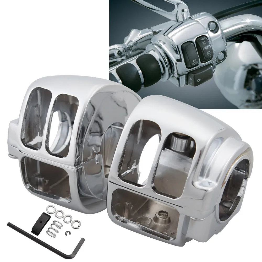 Accessorio Moto Chrome Switch Housing Cover Comandi Manubrio Per Harley Dyna Sportster 883 1200 Softail Road King V Rod 1996-13