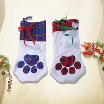 

2 Pieces of set Christmas Stockings Pet Paw Pattern Stockings Fireplace Hanging Stockings for Pet and Christmas Decoration 67JB