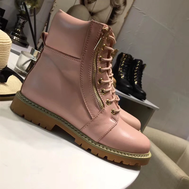 

2019 autumn and winter women's boots side zipper leather thick heel boots and ankle boots T-shaped strap motorcycle boots