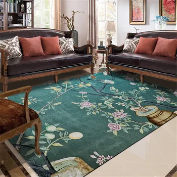 

Chinese Country Style Carpet For Living Room Blue Green Flower Birds Pattern Entrance Carpet Bed Rug Mat Hallway Decoration