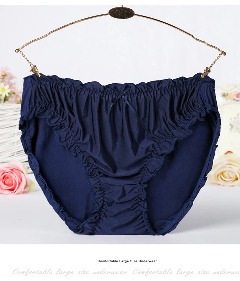 Women's Plus Size Mid Waist Bamboo Fibre Ruffles Rim Panties