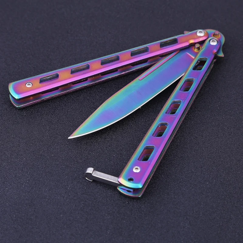 

Folding Knife Outdoor Hollow Handle Rainbow Color Stainless Steel Titanium Coating Camping Tools