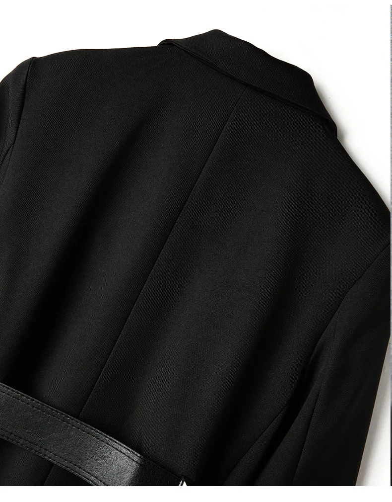 Блейзер для женщин Осень Новая мода Зубчатый воротник с длинными рукавами Тонкий Пояс однобортный сплошной цвет черный пиджак женский