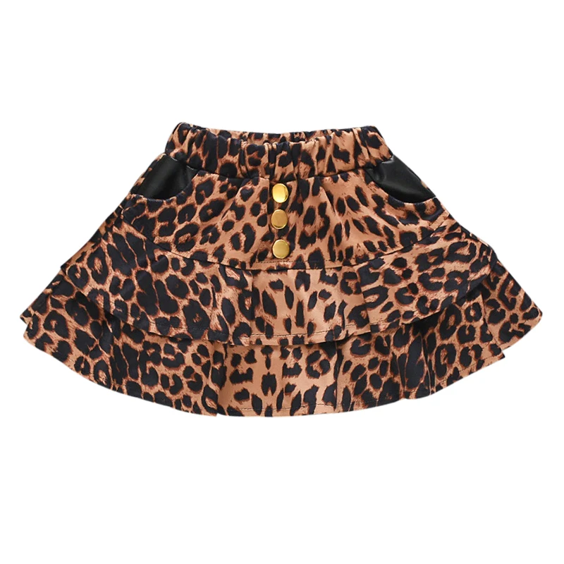 

WEIXINBUY Girls Skirt Summer Children's Clothing for Girls Outerwear Fashion Leopard Print Metal Buttons Kids Half Skirts