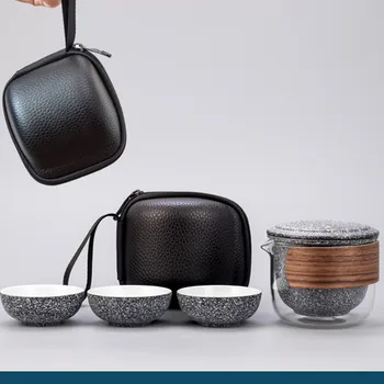 

Pottery Coarse Quick Guest Cup Japanese Style One Pot Three Cups Gradient Color Ceramic Travel Tea Set Tea Pot Outdoor Tea Maker
