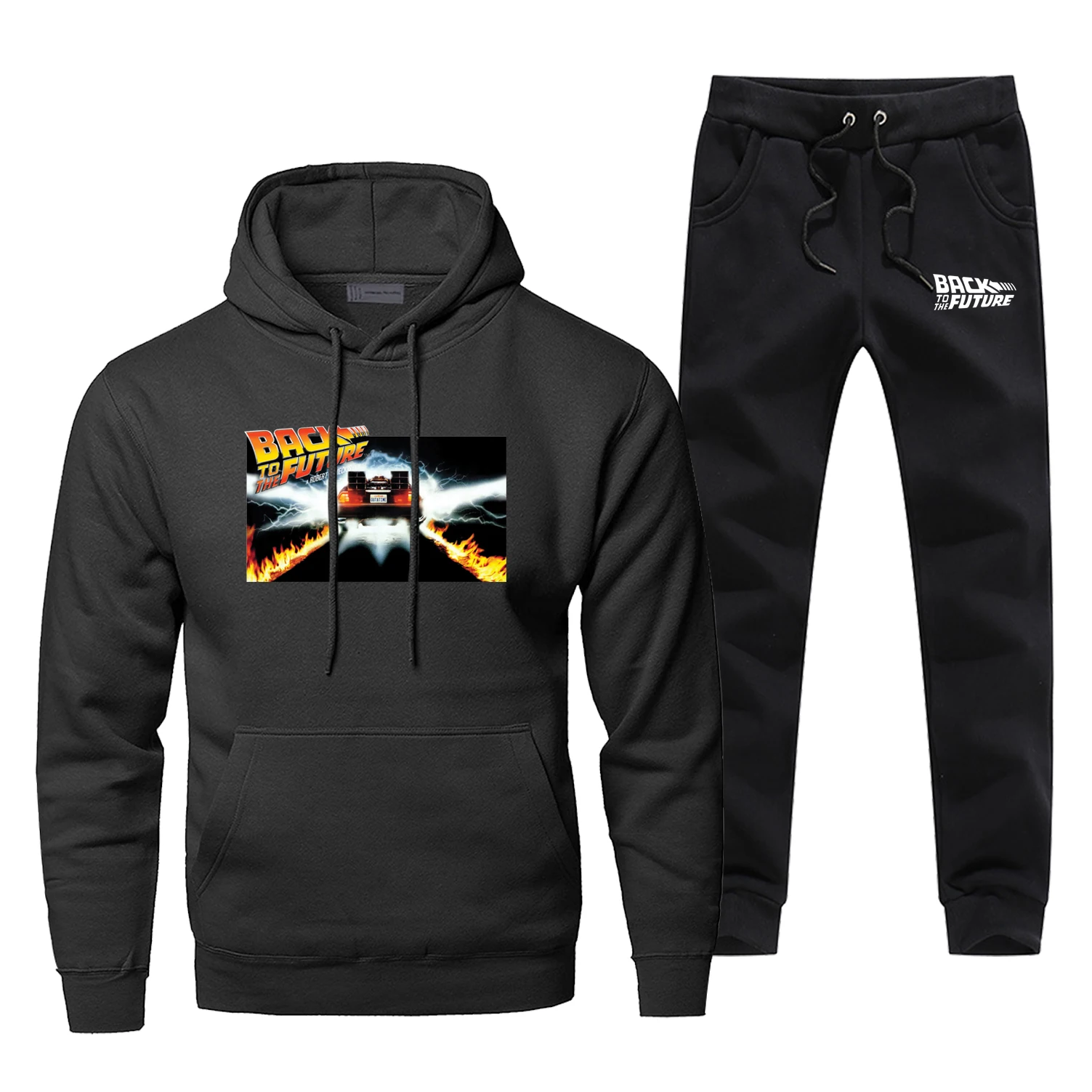 

Back To The Future Hoodies Pants Set Men Science Hoodie Sweatshirt Mens Hoodies Pollover 2 Piece Set Streetwear Male Sweatshirts